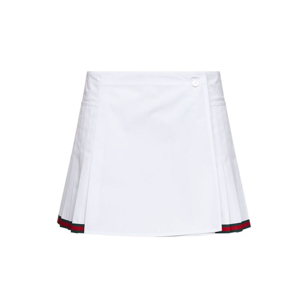 Gucci Women White Poplin Pleated Miniskirt With Web Detail